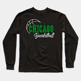 Classic Name Chicago Vintage Styles Green Basketball Long Sleeve T-Shirt